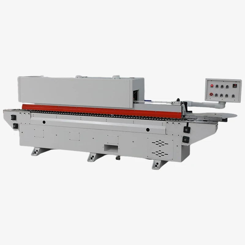 Automatic Edge Banding Machine DW330 PLC Control Double Row Press Wheels Profile Trimming Arc Scraper No Glue Residue