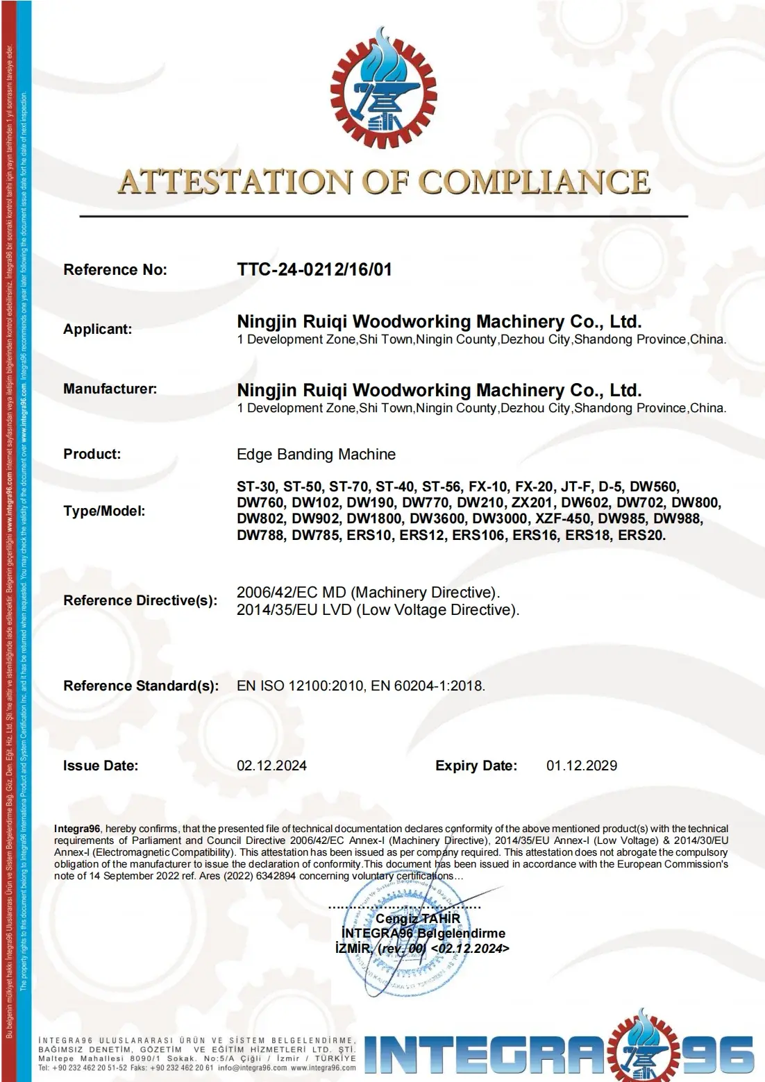 Ruiqi CE conformity certification for European market