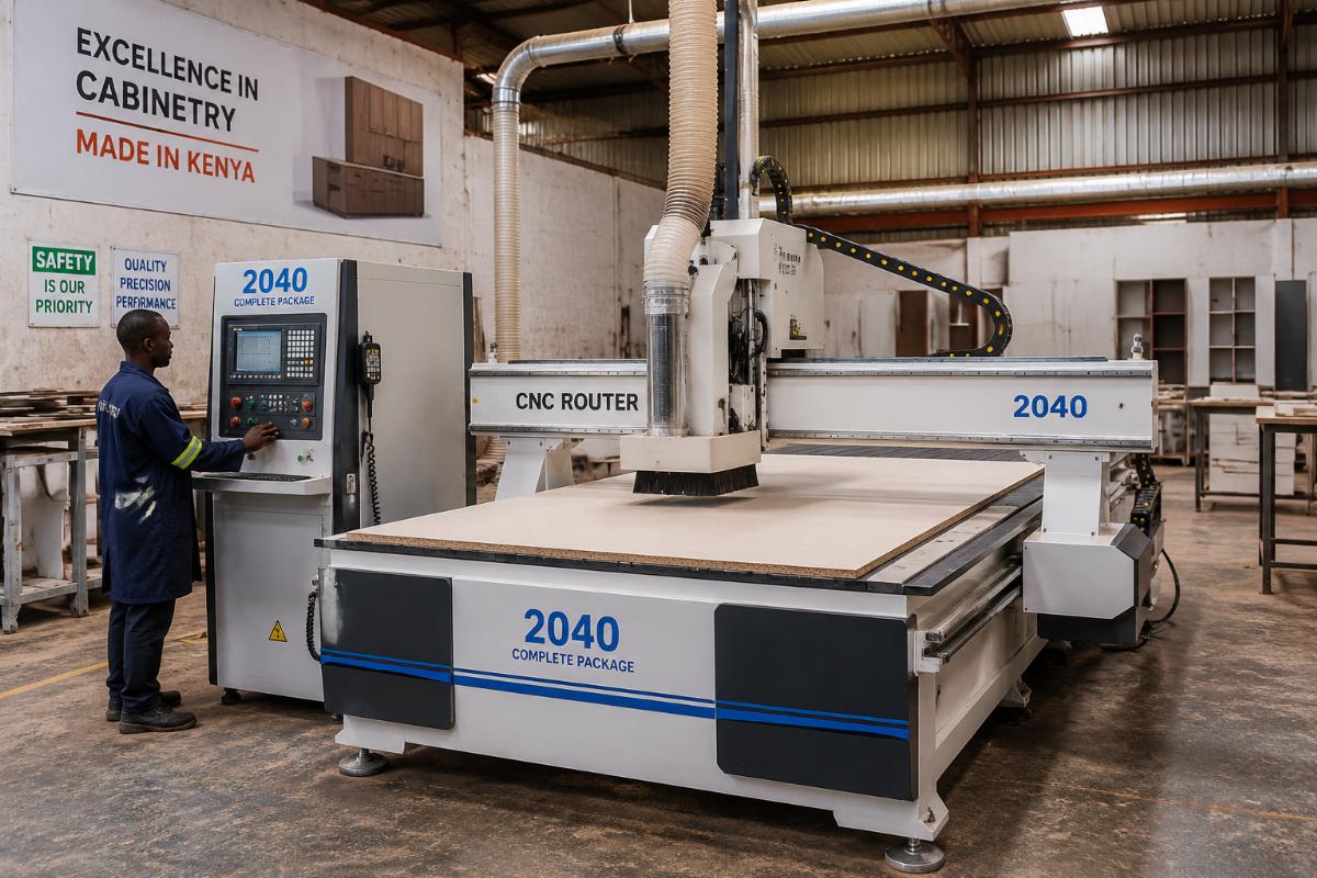 2040 Complete Package CNC Router in cabinet production 2040 complete package CNC router installed in a Kenyan cabinet manufacturing facility