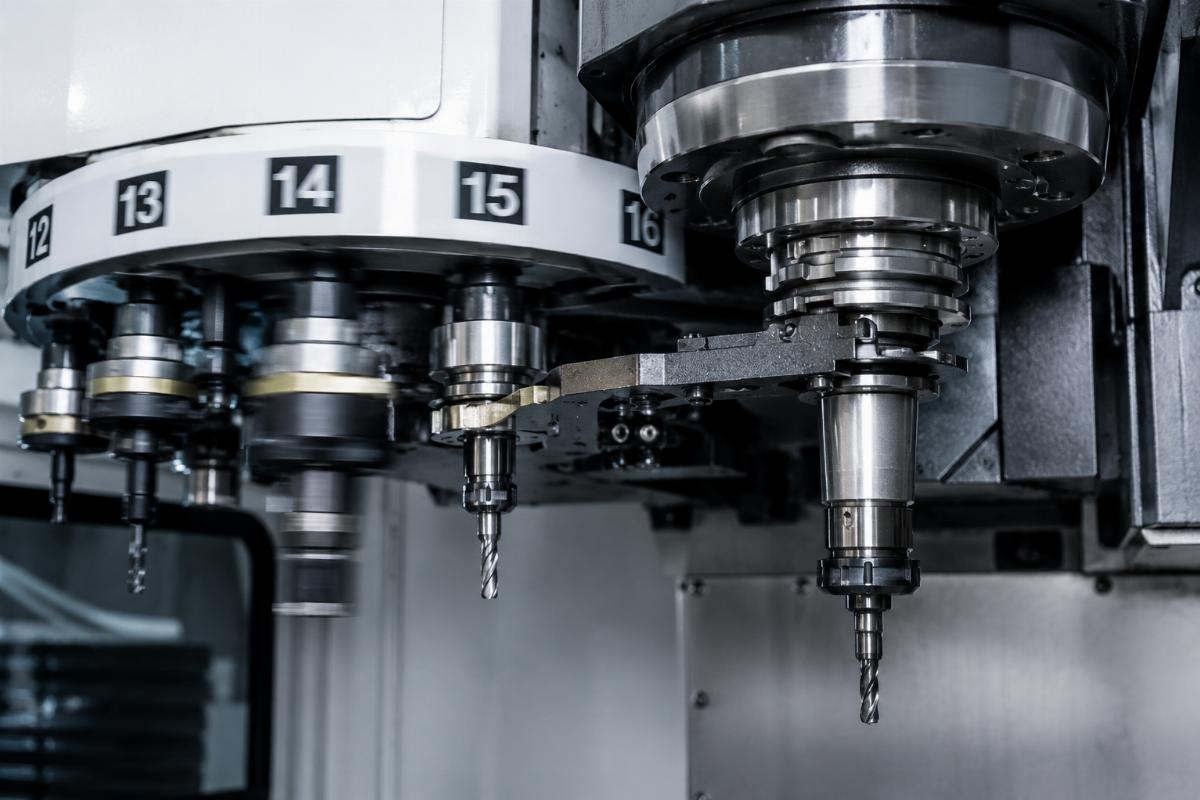 ATC tool changer speed demonstration A close-up of an ATC tool changer swapping a spindle tool during operation