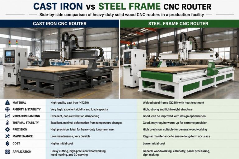 How to Pick Cast Iron vs Steel Frame CNC Router: China Buyer Guide 2026