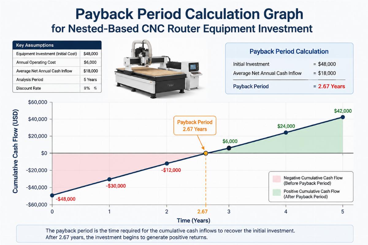 Payback period calculation graph for nested-based CNC router equipment investment