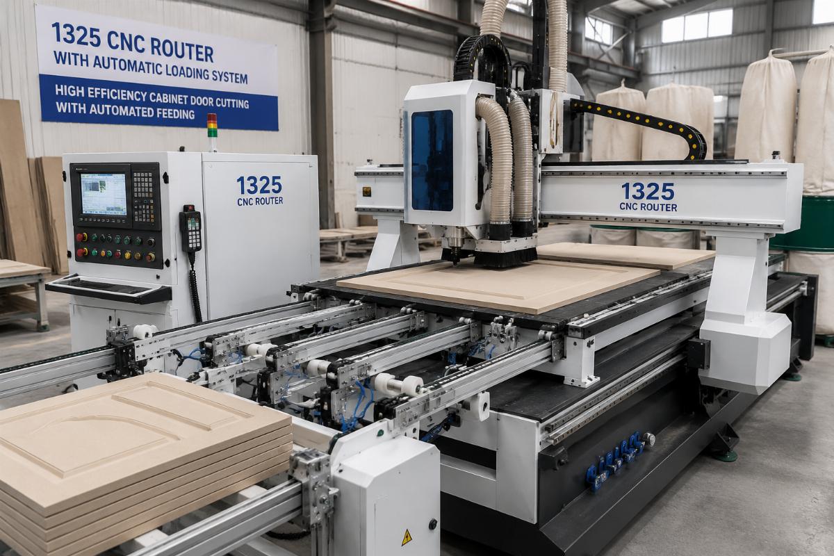 1325 CNC router with automatic loading system processing cabinet door panels